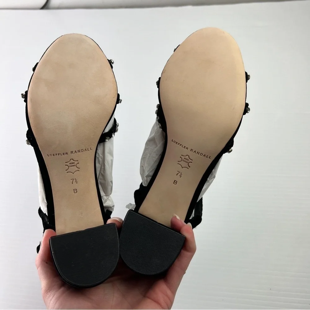 LOEFFLER RANDALL Sandal Womens 7.5  Black Elena Strappy Velvet Block-Heel Shoes